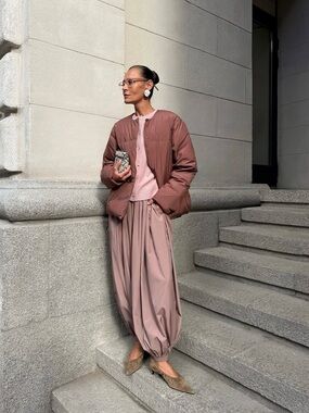Tibi muted pink eco silk pleated balloon trouser pants